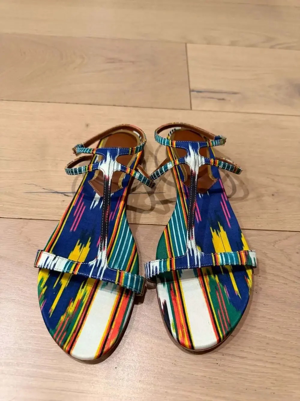 Etro Multicolor Satin Flat T-Strap Sandals